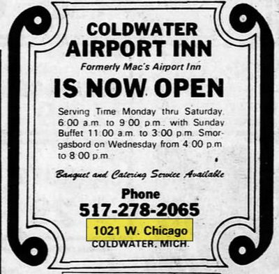 Coldwater Airport Inn - Mar 2 1977 Ad